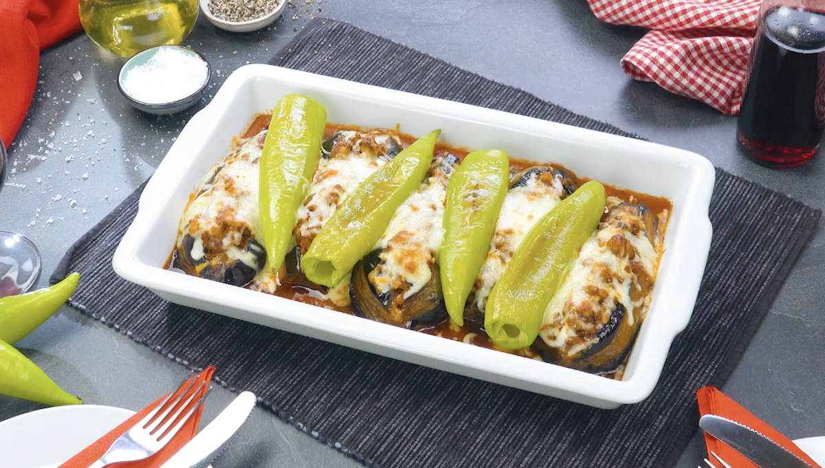 gratin d'aubergines avec poivrons et viande hachée