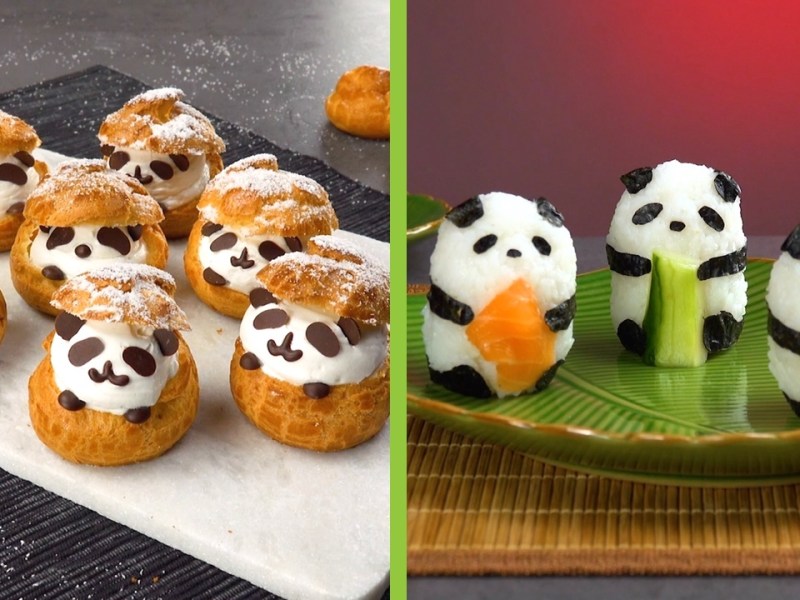 3 créations culinaires panda avec des sushis