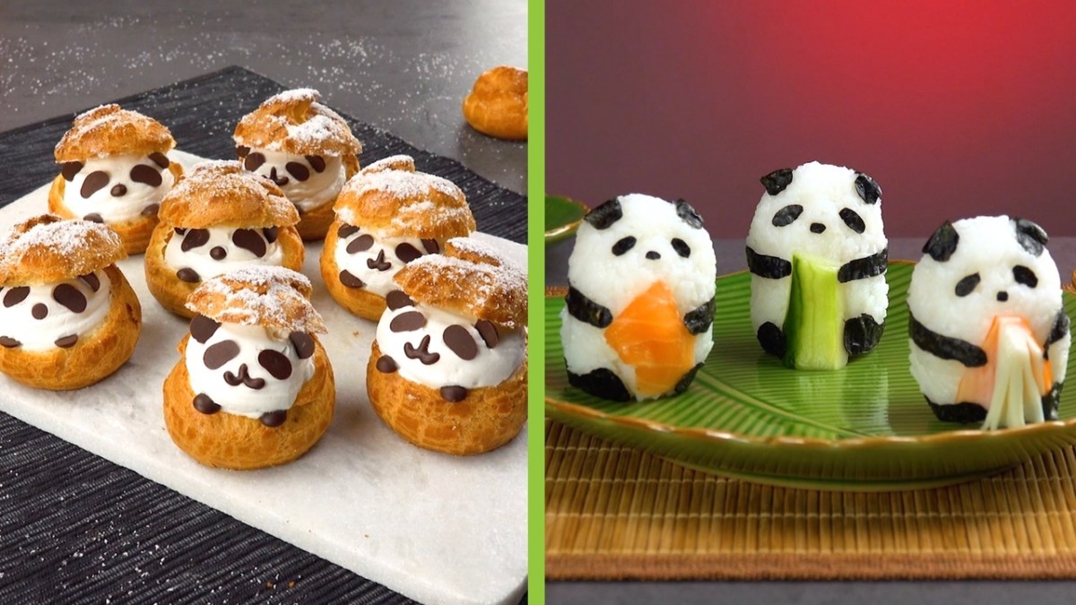 3 créations culinaires panda avec des sushis