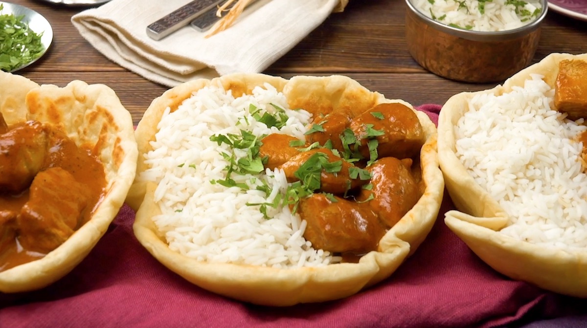 naan avec riz et poulet au curry